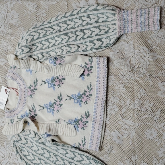 Loveshackfancy Warwick knit sweater floral ruffle hearts XS - Picture 12 of 17